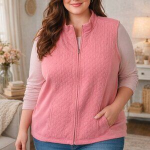 Alfred Dunner Pink Quilted Zip Front Vest Plus Size 24W Embellished Lightweight